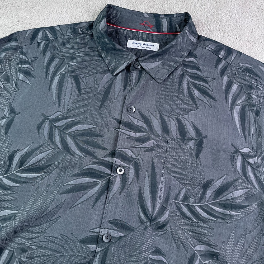 Tommy Bahama Shirt Mens XXL 2XL Grey Coconut Point Palm Leaf Jacquard Button Up